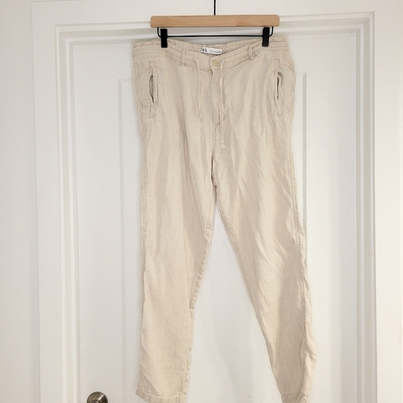 Zara Pants Women's Drawstring Beige Casual Two Pockets Medium - Picture 1 of 4